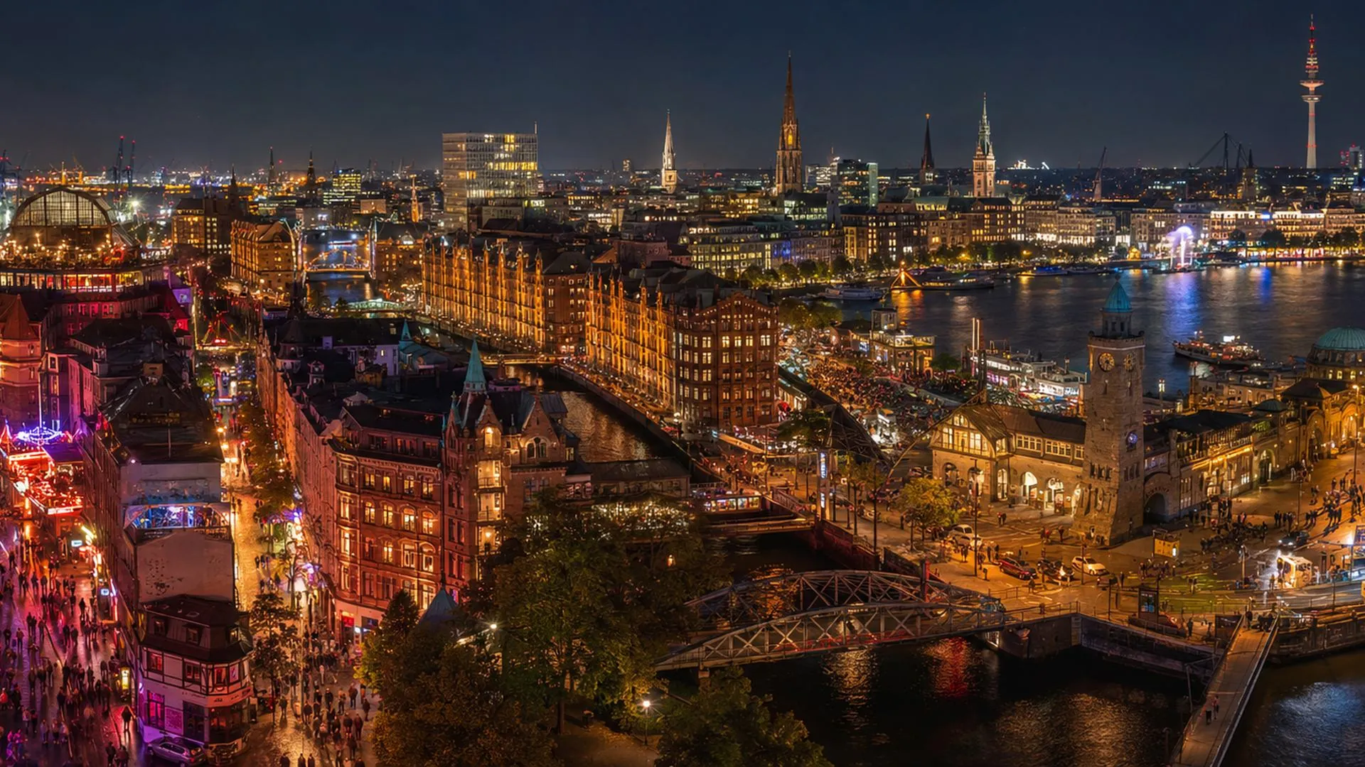 Hamburg an der Alster bei Nacht