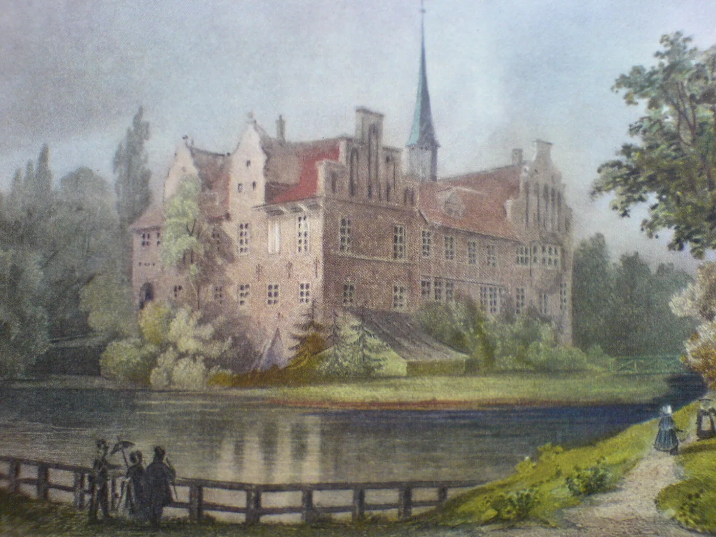 Historische kolorierte Darstellung des Bergedorfer Schlosses um 1850