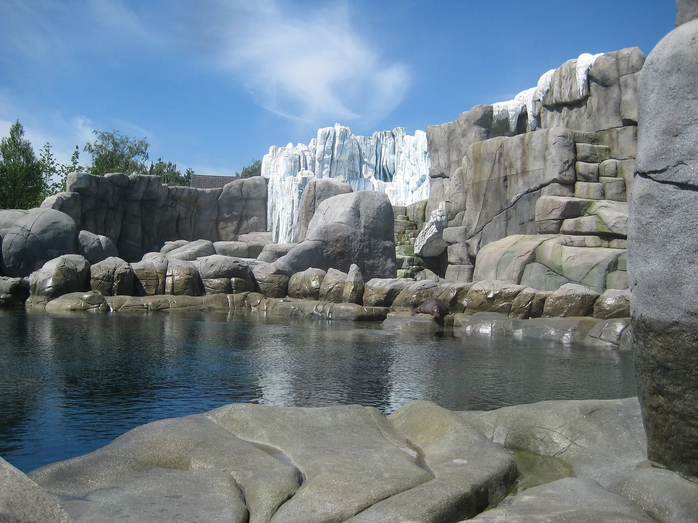 Eismeer-Anlage im Tierpark Hagenbeck mit künstlichen Felsen und Wasserbecken
